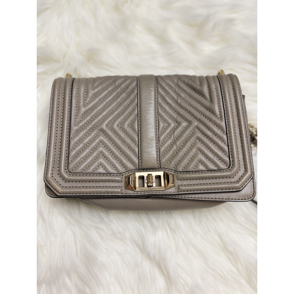 Rebecca Minkoff Gray Quilted Chevron Shoulder Bag Gold Chain Strap Turn Lock